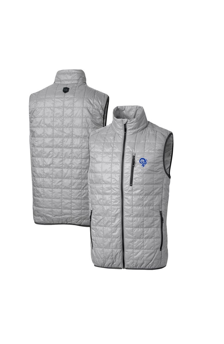 Cutter & Buck Men's Cutter & Buck Gray Los Angeles Rams Throwback Logo Rainier PrimaLoft Eco Insulated Full-Zip Puffer Vest, Main, color,