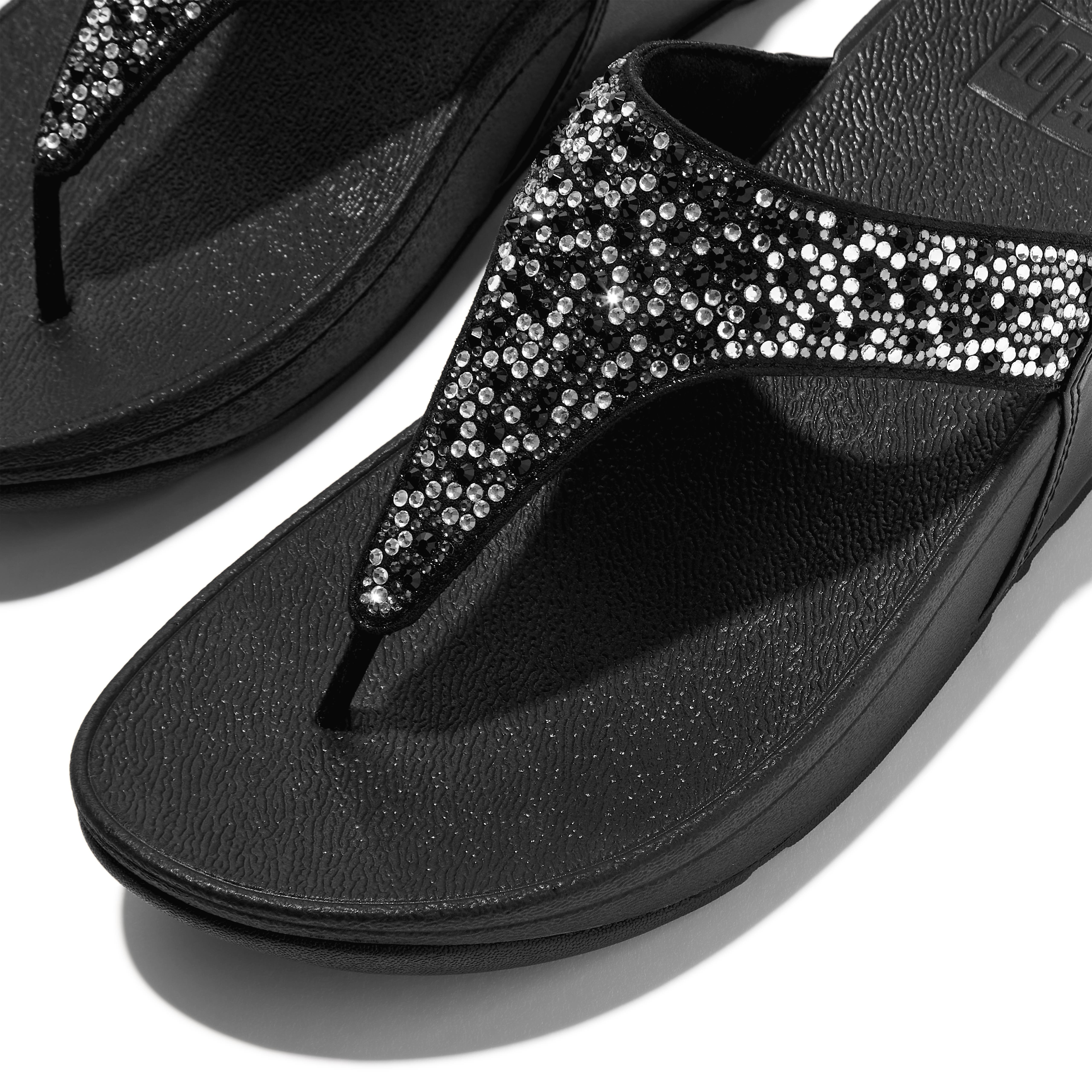 FitFlop Lulu Crystal-mix toe-post sandals, Alternate, color, All Black