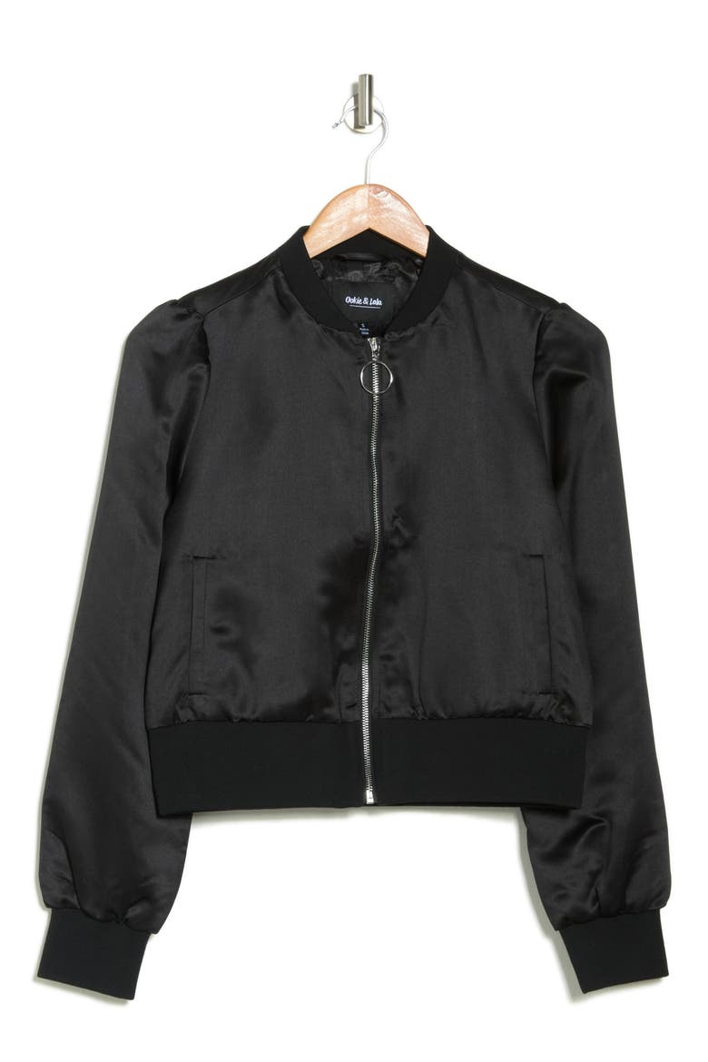 Satin Bomber Jacket, Alternate, color, BLACK
