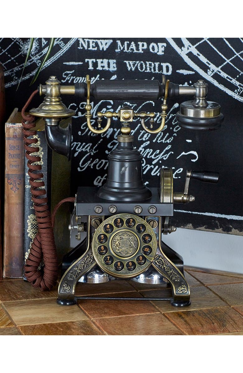 WILLOW ROW Black Brass Vintage Antique Phone, Alternate, color, 