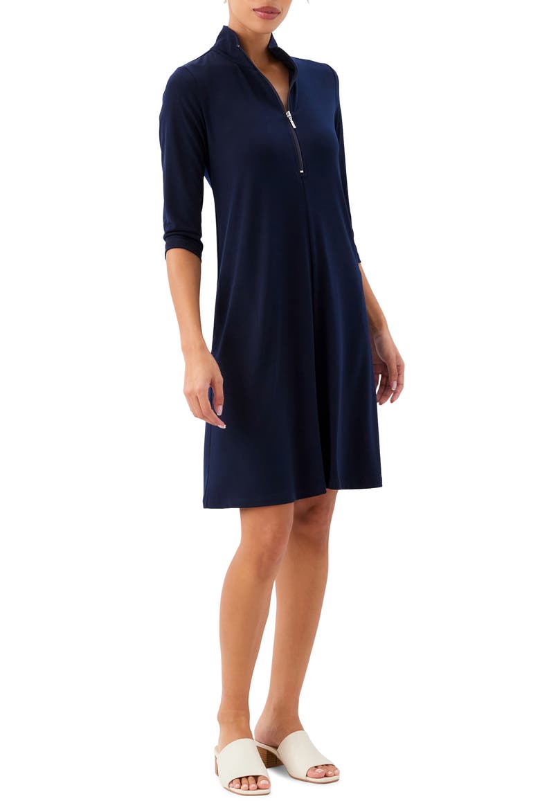 Half Zip Travel Jersey Dress, Alternate, color, NAVY