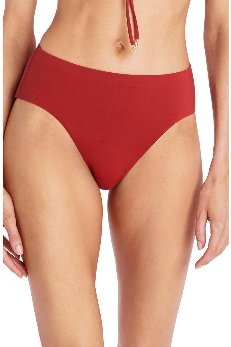 Ava High Waist Bikini Bottoms, Main, color, BRICK
