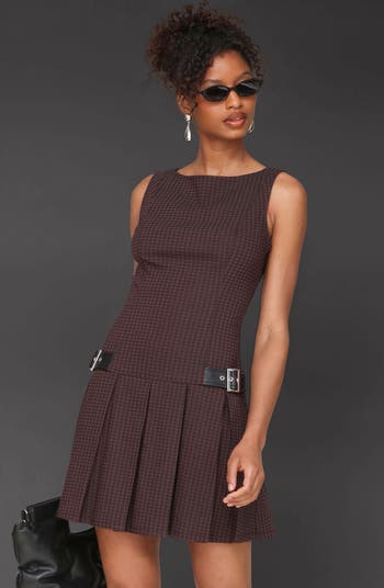 Pleated Boat Neck Minidress
