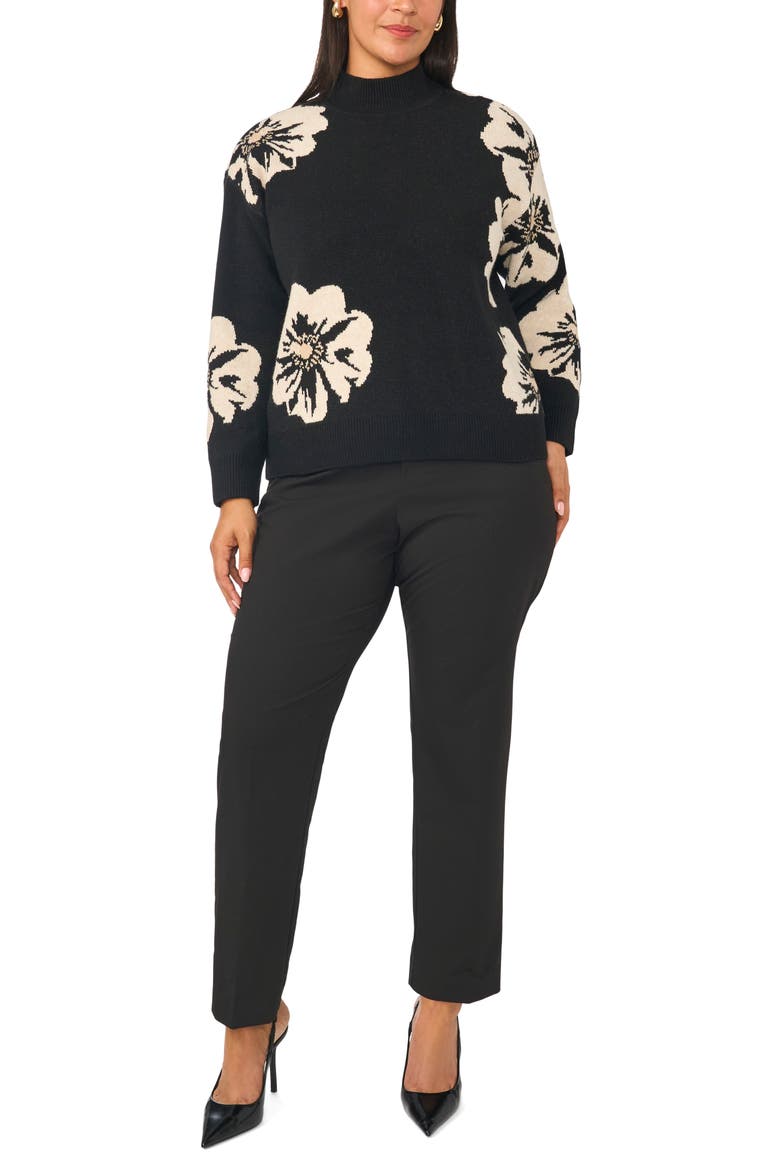 Floral Intarsia Mock Neck Sweater, Alternate, color, RICH BLACK