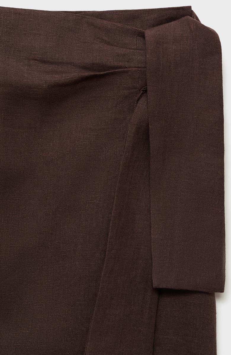 MANGO Side Tie Linen Wrap Skirt, Alternate, color, Chocolate