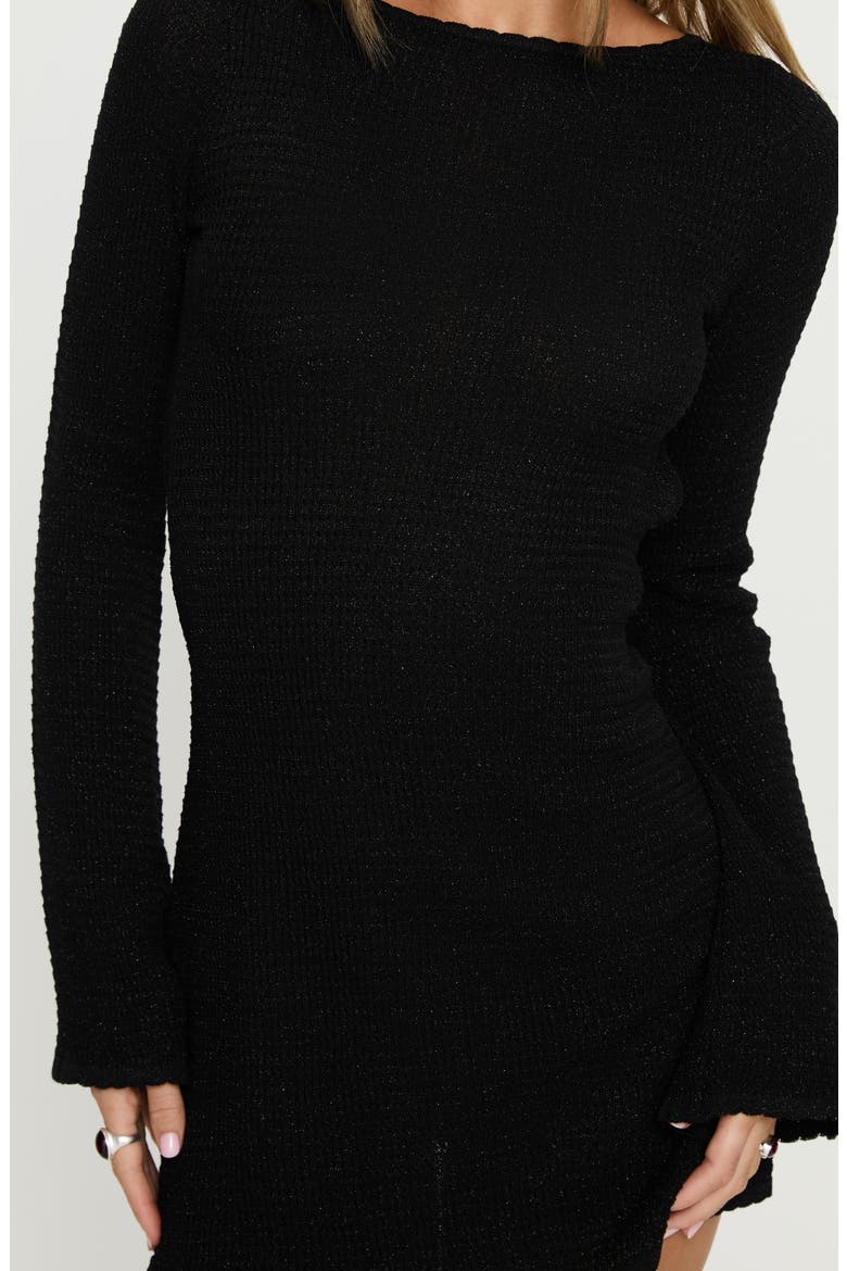 Rhapsody Metallic Back Cutout Long Sleeve Sweater Minidress, Alternate, color, BLACK