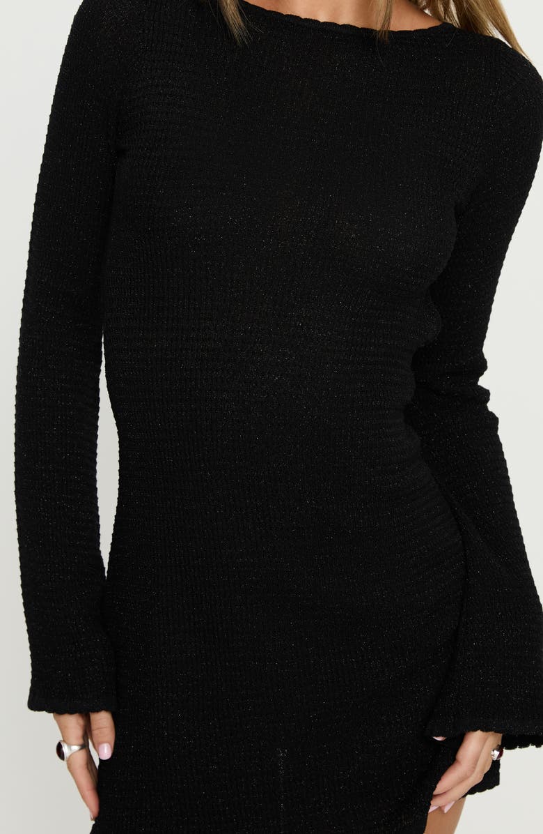 Princess Polly Rhapsody Metallic Back Cutout Long Sleeve Sweater Minidress, Alternate, color, 