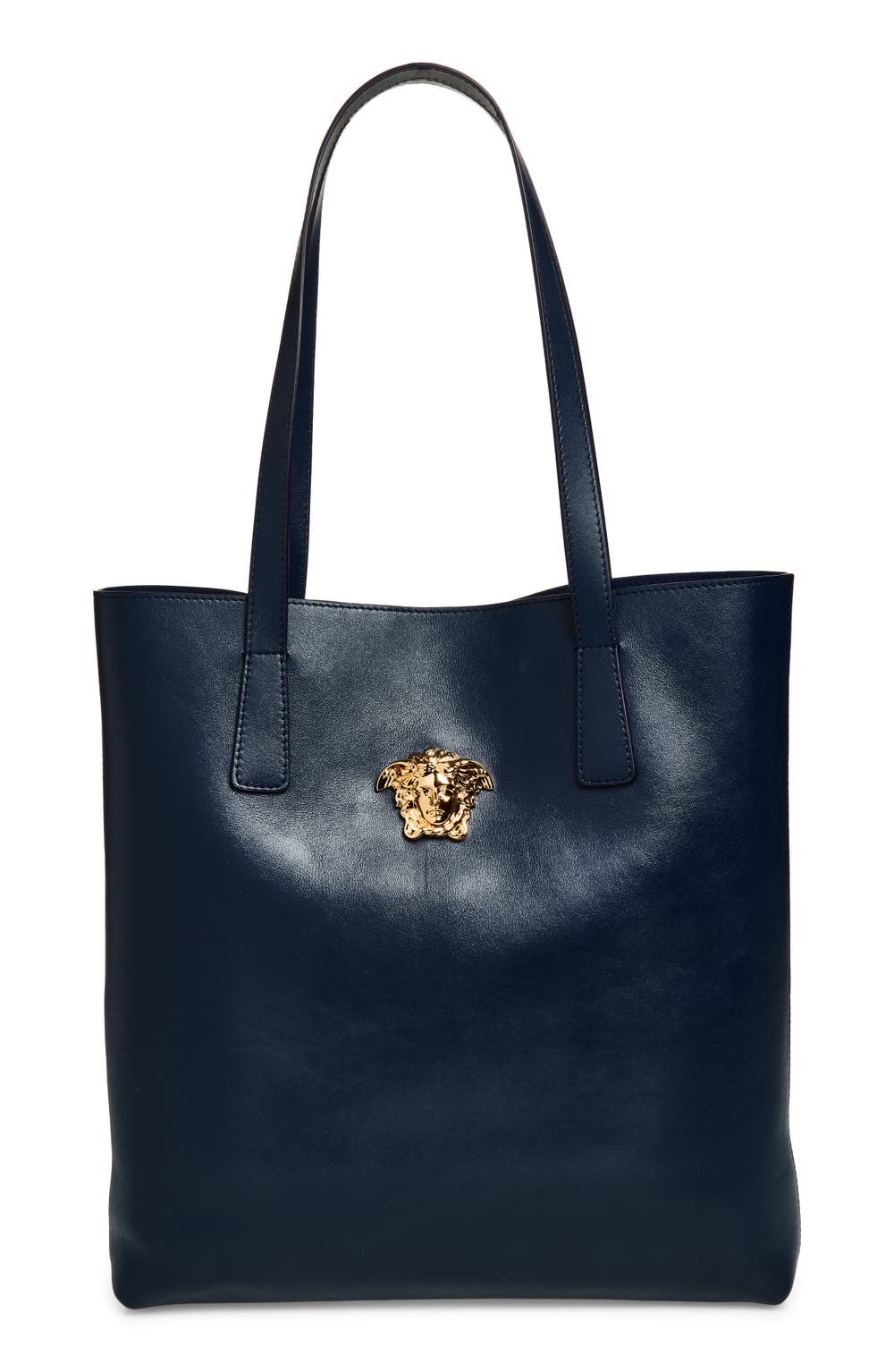 Medusa Leather Tote Bag, color, MIDNIGHT BLUE-VERSACE GOLD