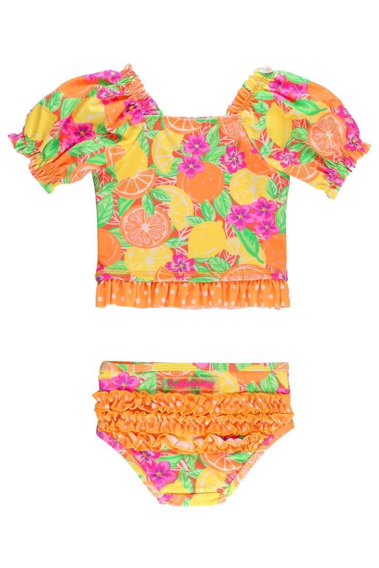 UPF50+ Puff Sleeve Ruffle Tankini 2-Piece Swimsuit, Alternate, color, Neon Squeeze the Day