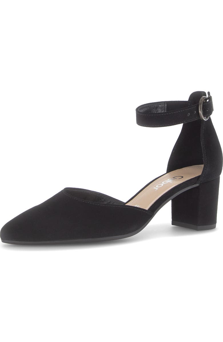 Gabor Ankle Strap Almond Toe Pump, Main, color, Black