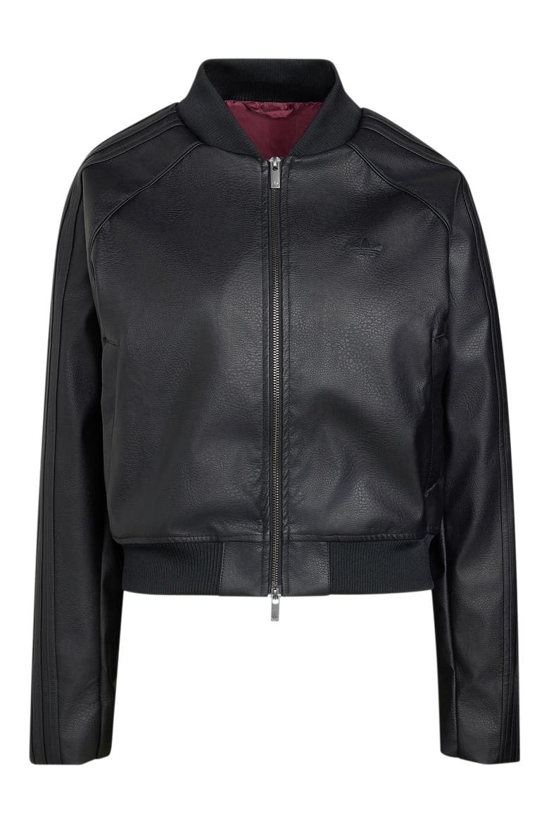 SST Faux Leather Track Jacket, Alternate, color, BLACK/ MAROON