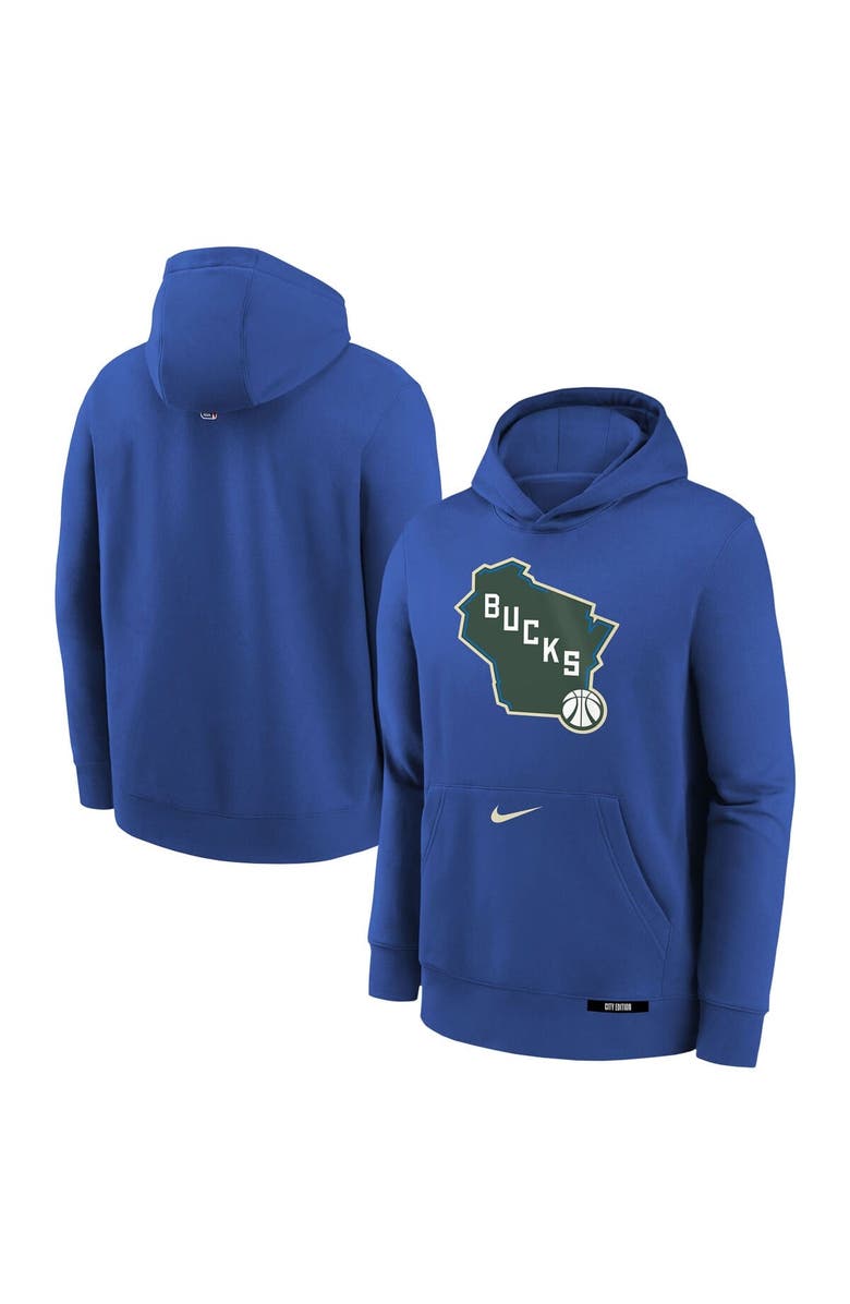 Nike Youth Nike  Royal Milwaukee Bucks 2024/25 City Edition Club Fleece Pullover Hoodie, Main, color, 