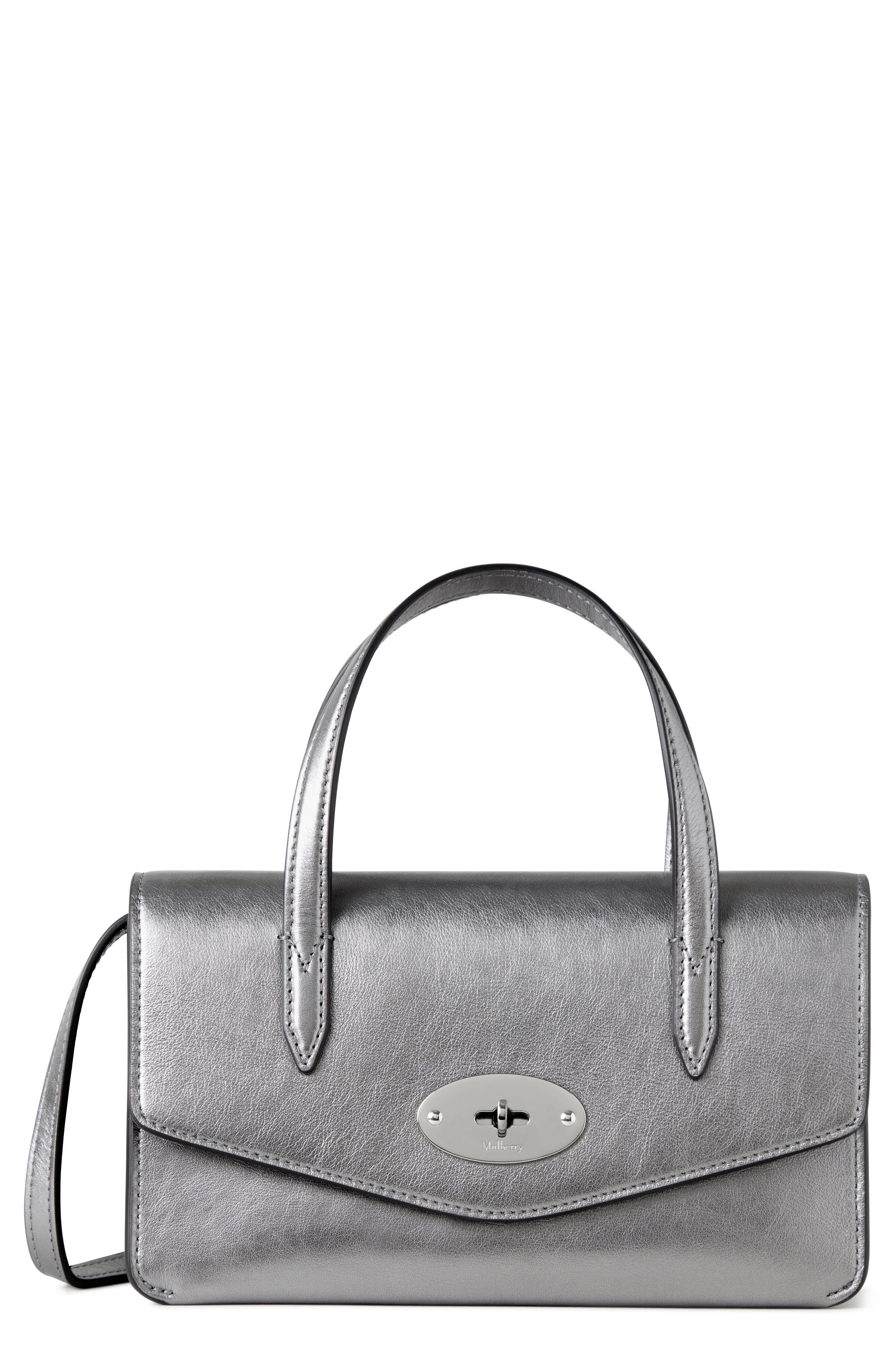 Mulberry Small Darley Leather Top Handle Bag in Pewter 