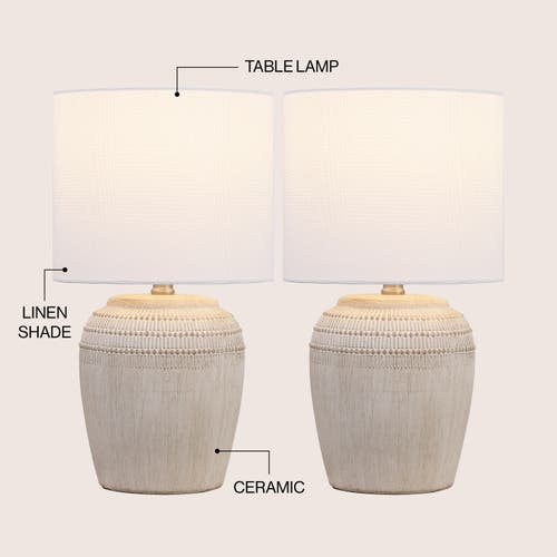 Jonathan Y Hugo 16.75" Traditional Rustic Reeded Ceramic Vase Led Table Lamp In Gray