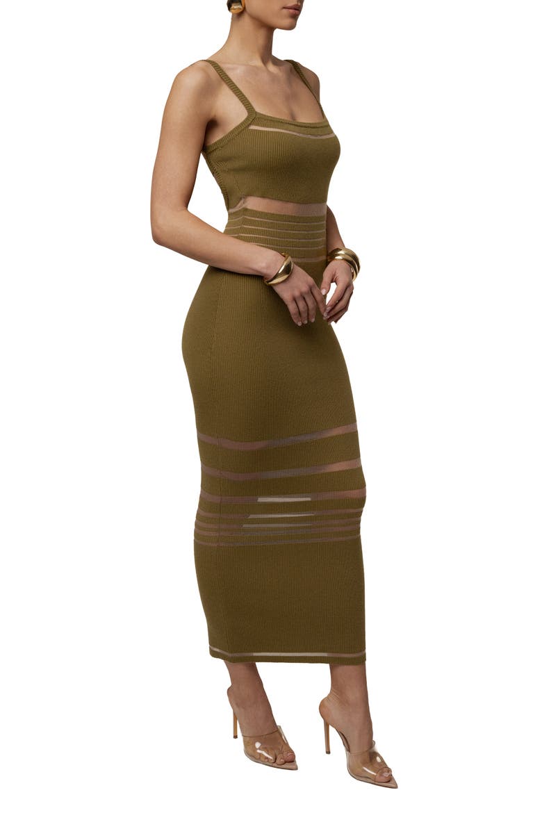 Striped Rib Knit Dress, Alternate, color, Moss