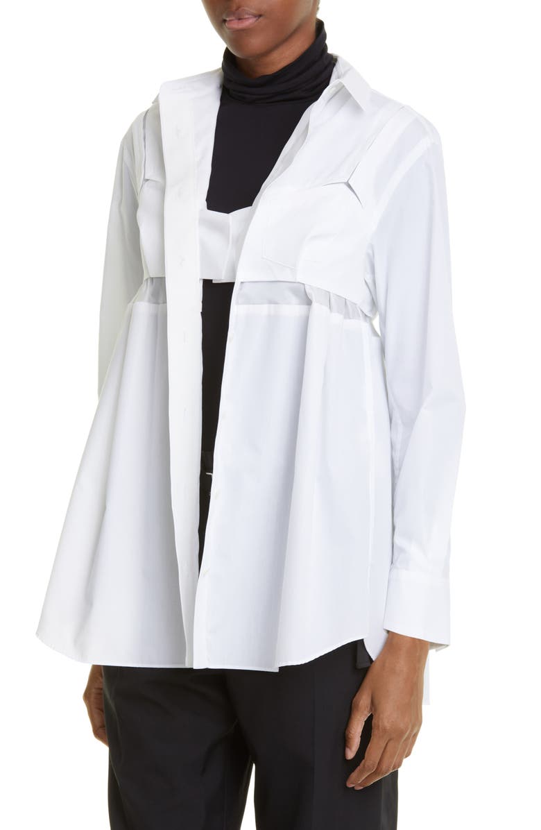 Sacai Women's Spliced Poplin Button-Up Shirt, Alternate, color,