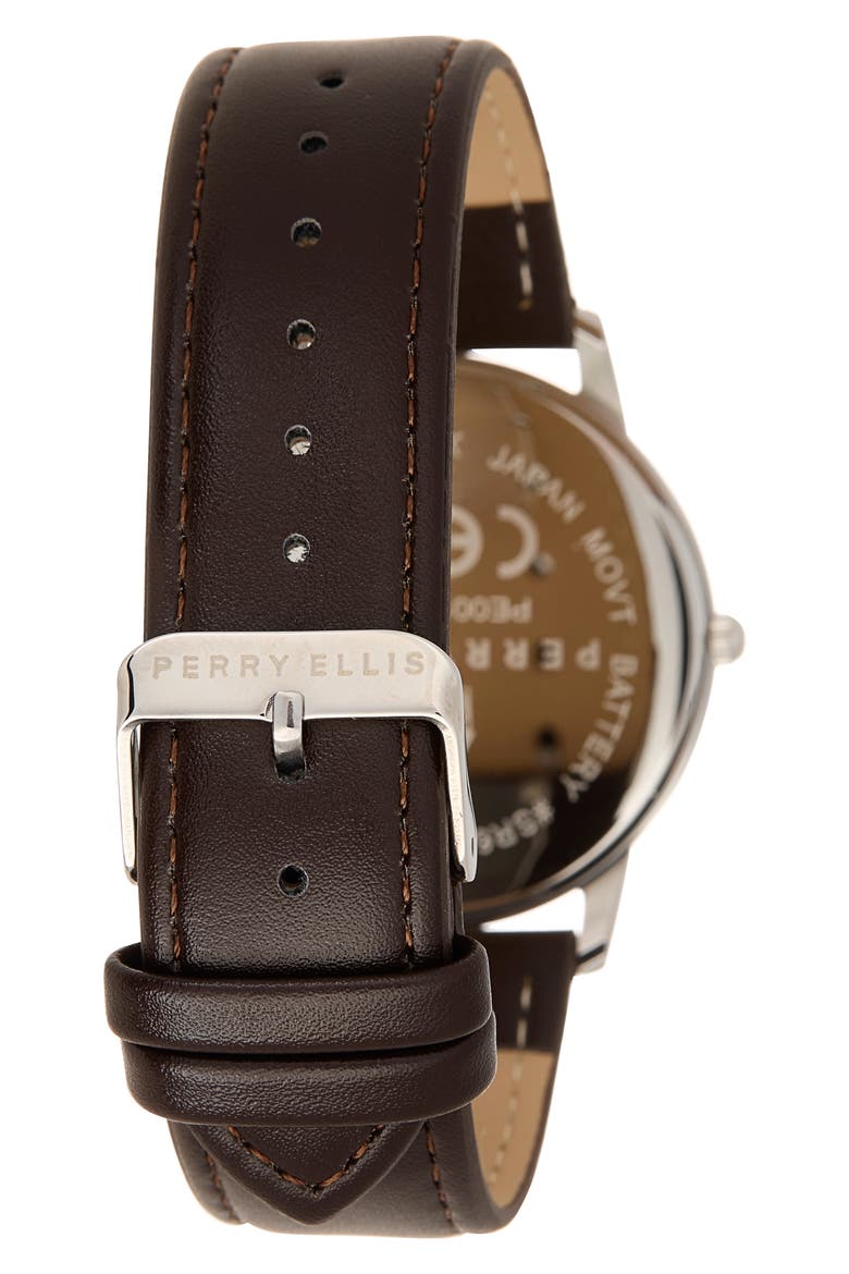 Solar 3-Hand Quartz Diamond Solitaire Faux Leather Strap Watch, 41mm, Alternate, color, SILVER
