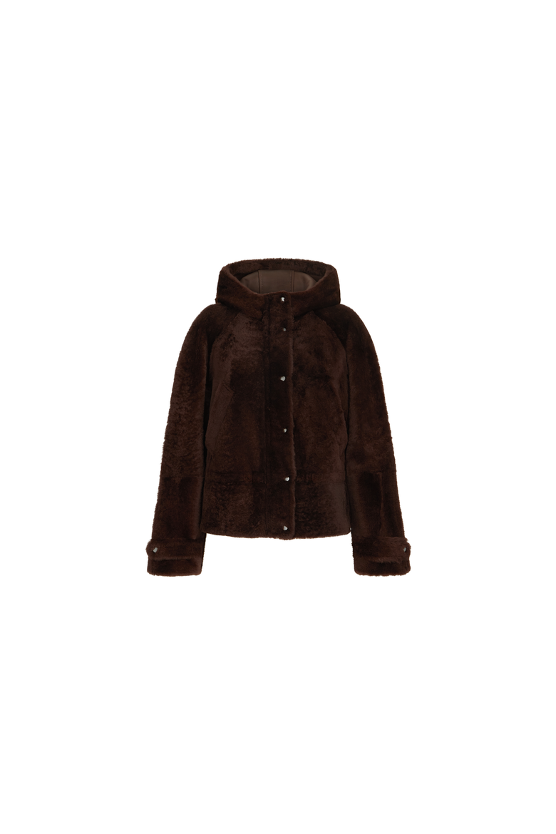 Shearling outerwear jacket with shiny zipper pull, Alternate, color, Brown Gianduia