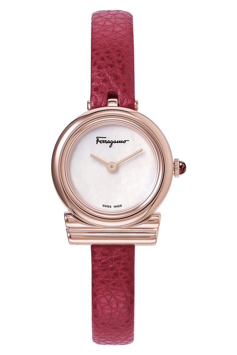 Gancini Slim Leather Strap Watch, 22mm, Main, color, ROSEGOLD