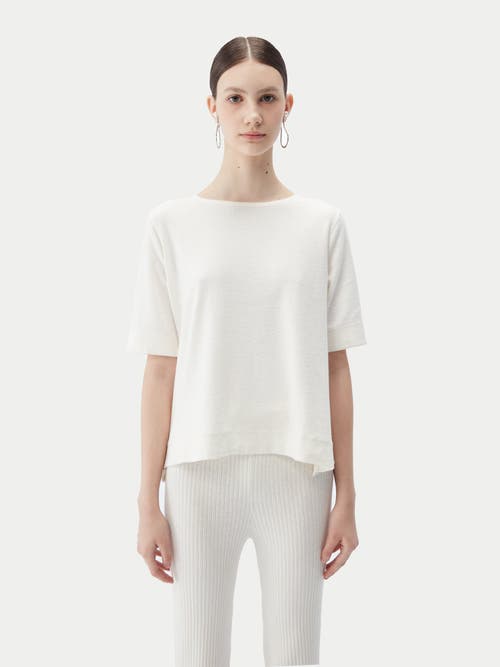 Gobi Mongolian Cashmere Box-cut Cotton Silk Cashmere Blend T-shirt In Whisper White