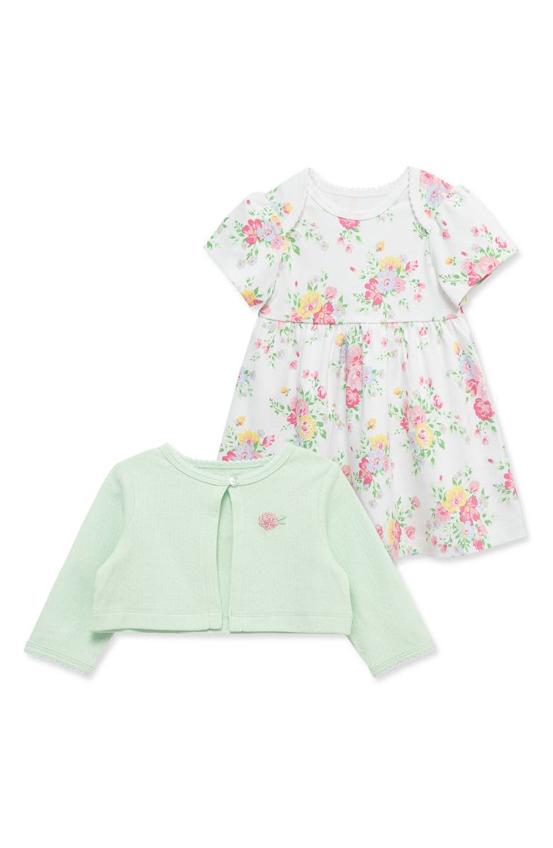 Little Me Bouquet Cardigan Dress Set, Alternate, color, Floral