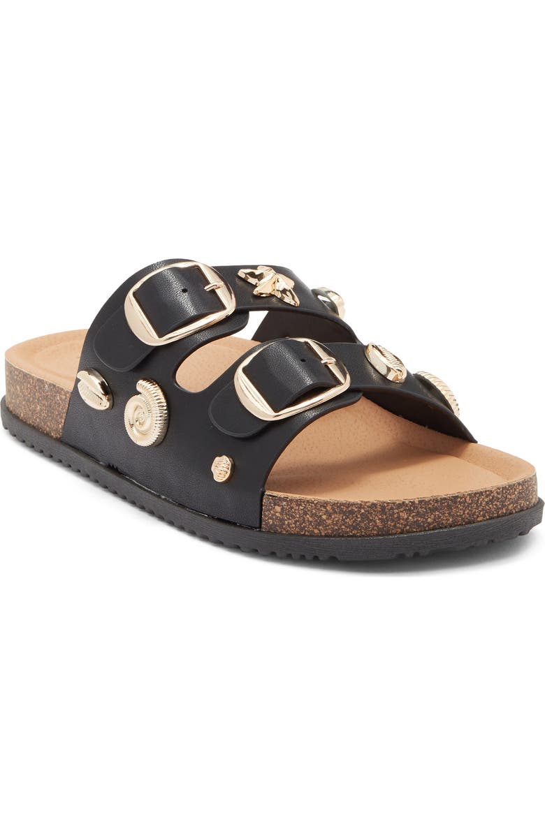 TOP MODA Arissa Double Strap Slide Sandal, Main, color, Black Pu