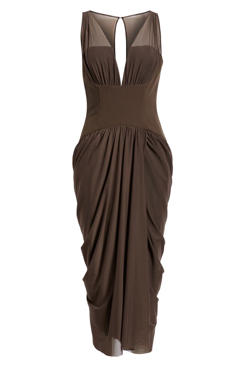 Elara Corset Midi Dress, Alternate, color, ESPRESSO