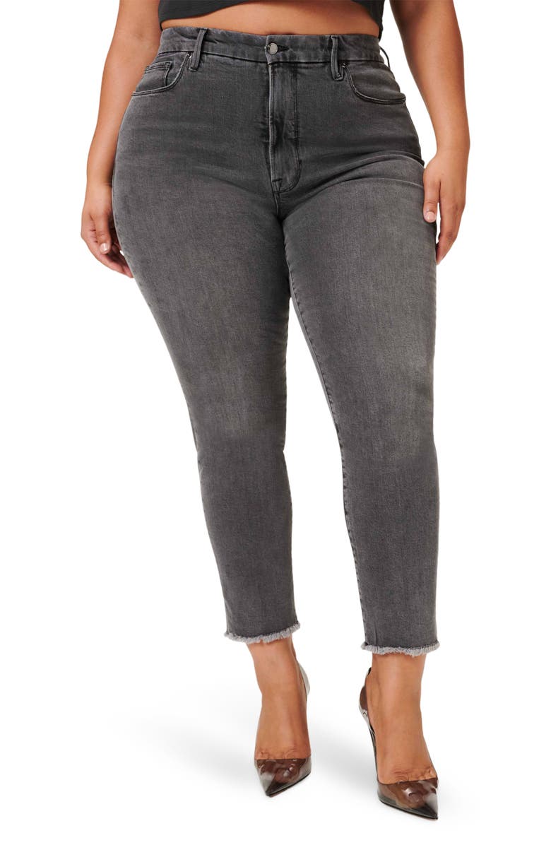 Good American Good Classic Raw Hem Slim Jeans, Main, color, 