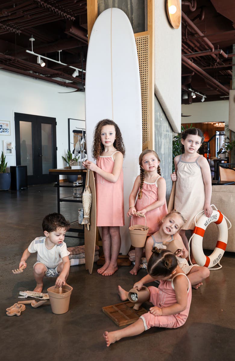 Manière Kids' Island Stripe Shirt & Shorts Set, Alternate, color, Salmon