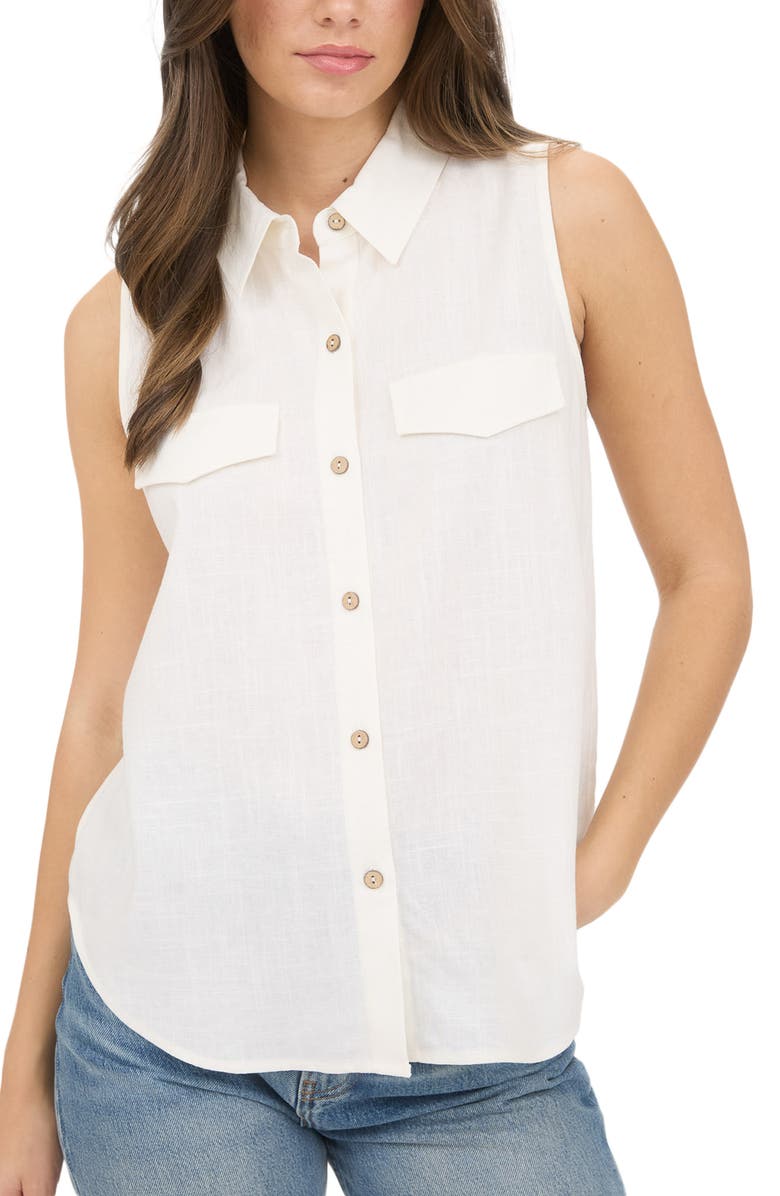 Blu Pepper Sleeveless Button-Up Shirt, Main, color,