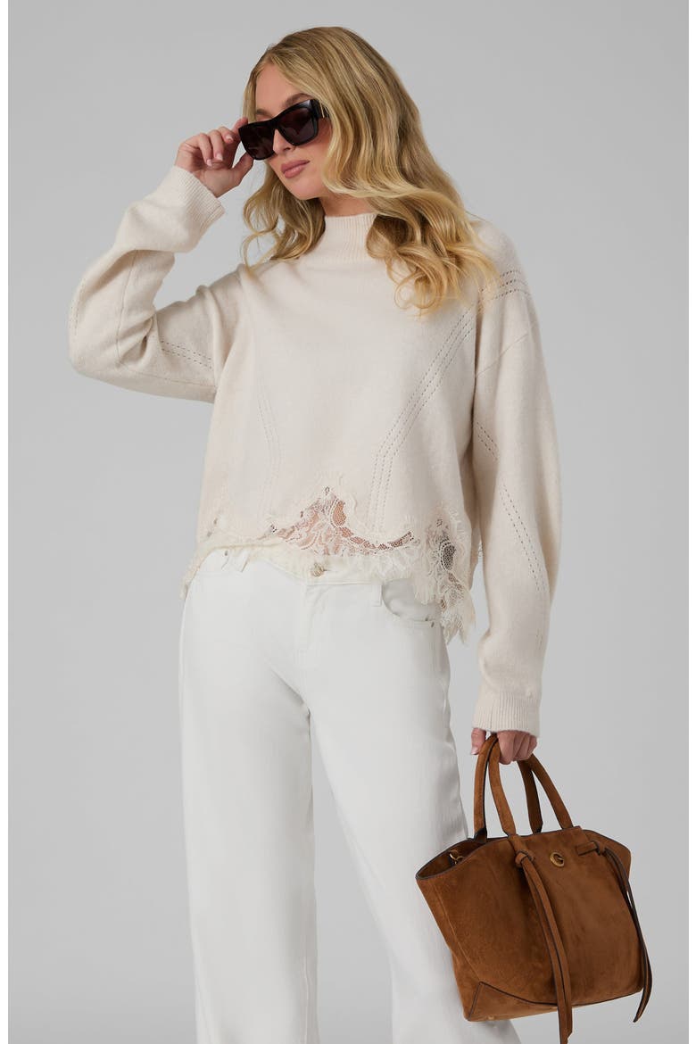 Hayden Lace Hem Mock Neck Sweater, Alternate, color, SILVER