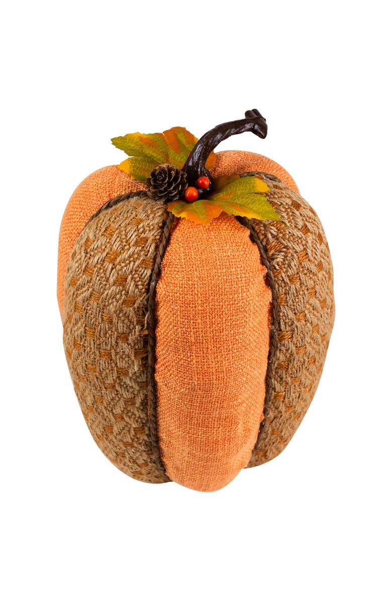 Northlight Burlap and Jute Woven Tall Fall Harvest Pumpkin with Berries - 10.5" - Orange and Brown, Alternate, color, Orange