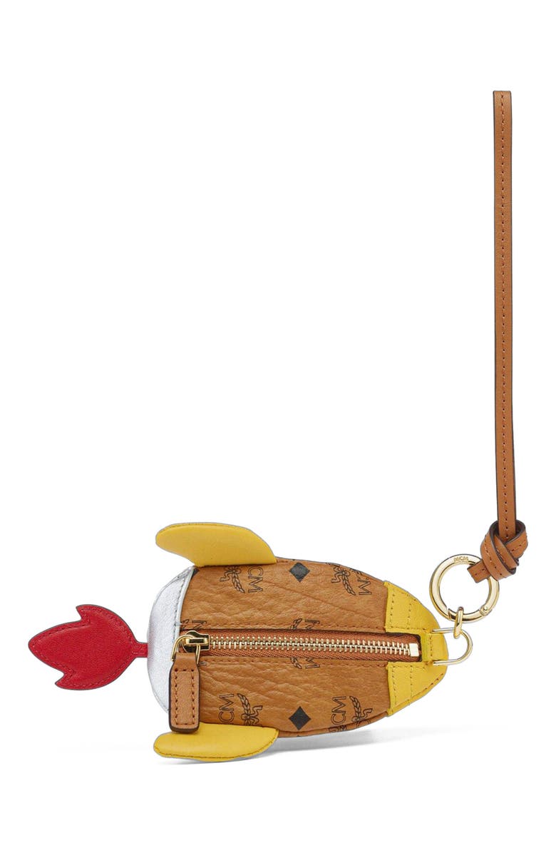 MCM Aren Rocket Pouch Charm in Visetos, Alternate, color, Brown