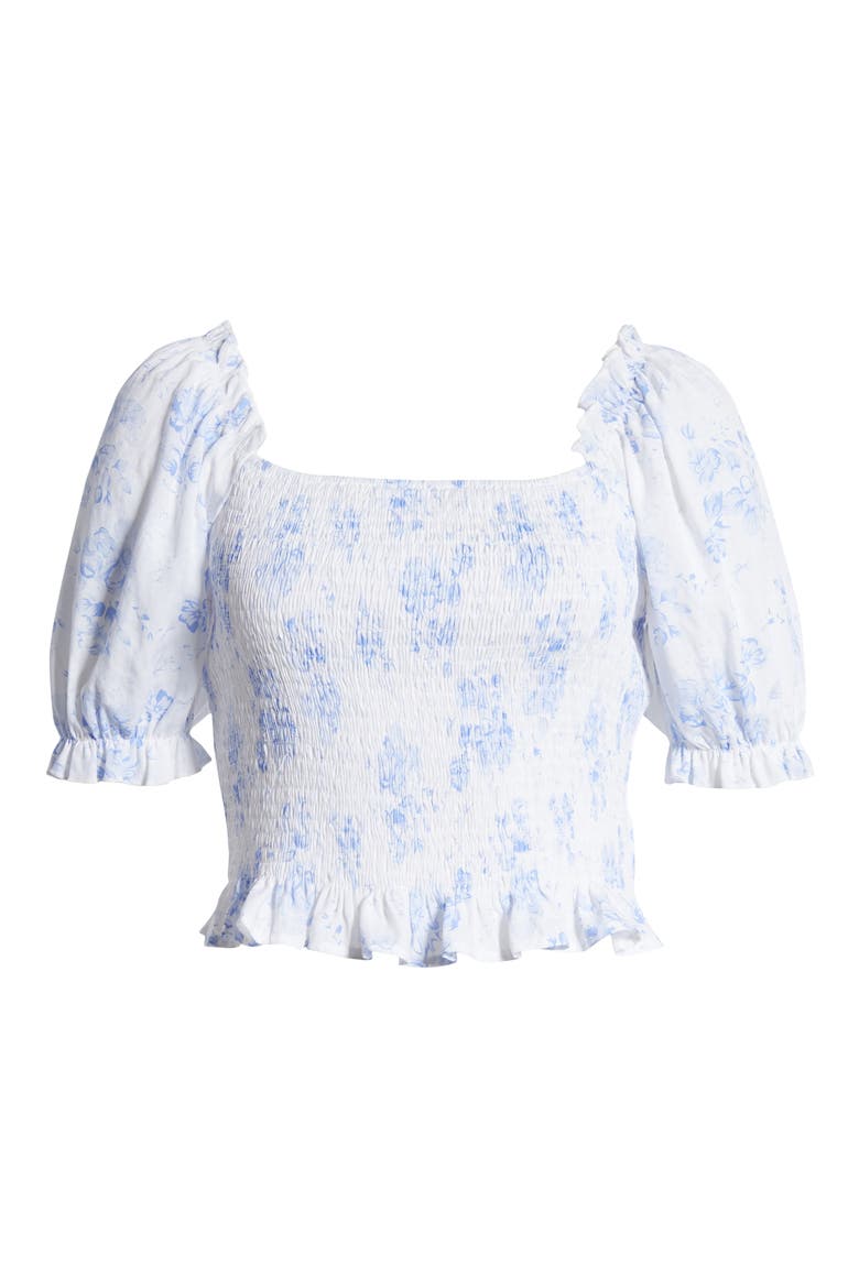 Floral Smocked Cotton Blend Blouse, Alternate, color, BLUE