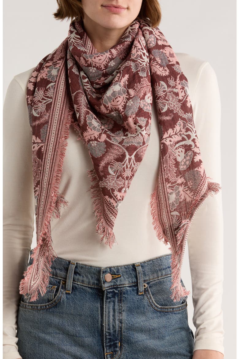 Floral Jacquard Triangle Scarf, Main, color, BROWN