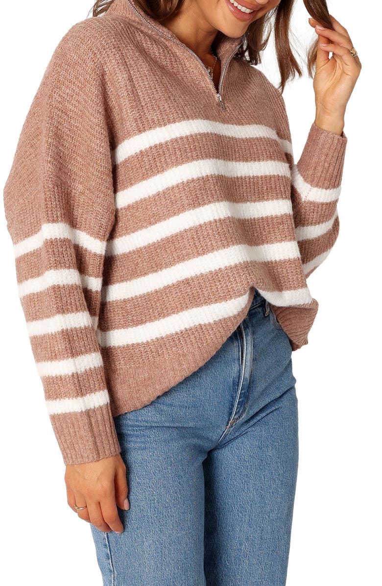 Petal & Pup Miranda Stripe Quarter Zip Sweater, Alternate, color, 