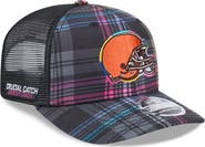 New Era Men's New Era Black Cleveland Browns 2024 NFL Crucial Catch Plaid 9SEVENTY Trucker Snapback Hat