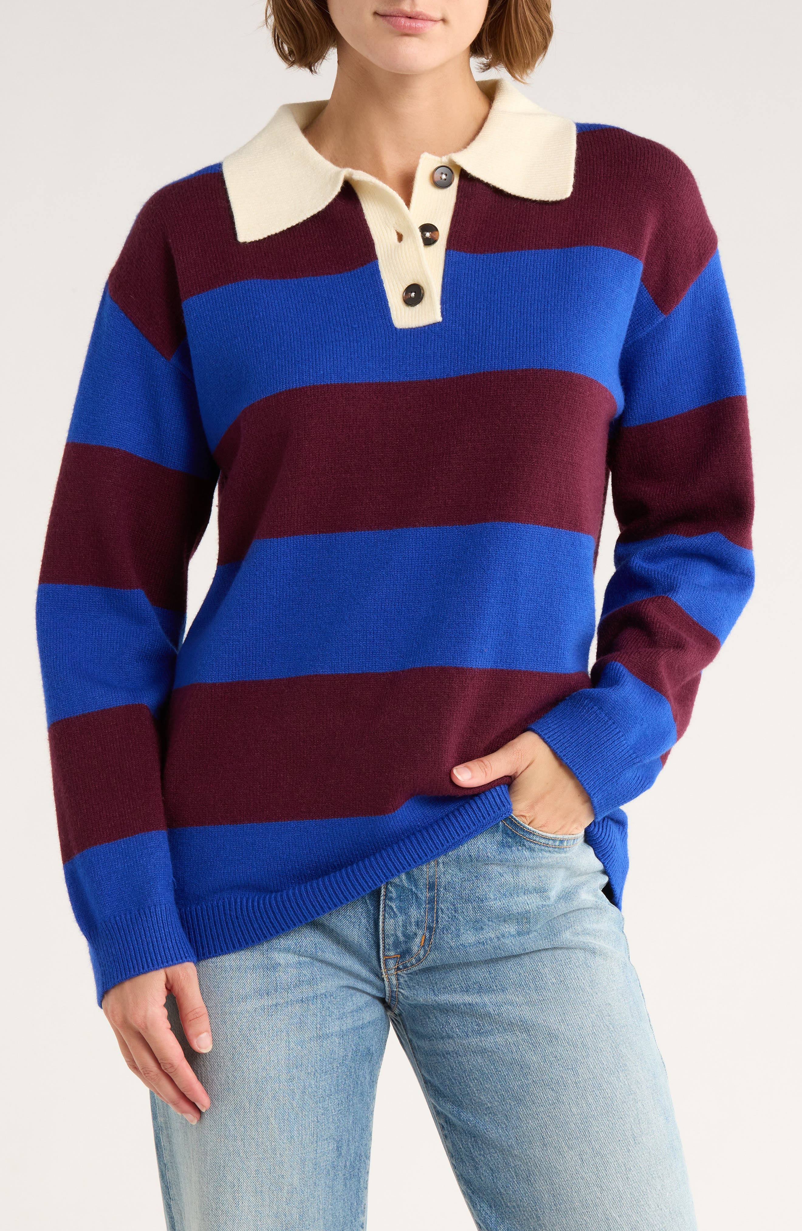 BLANKNYC Stripe Polo Sweater
