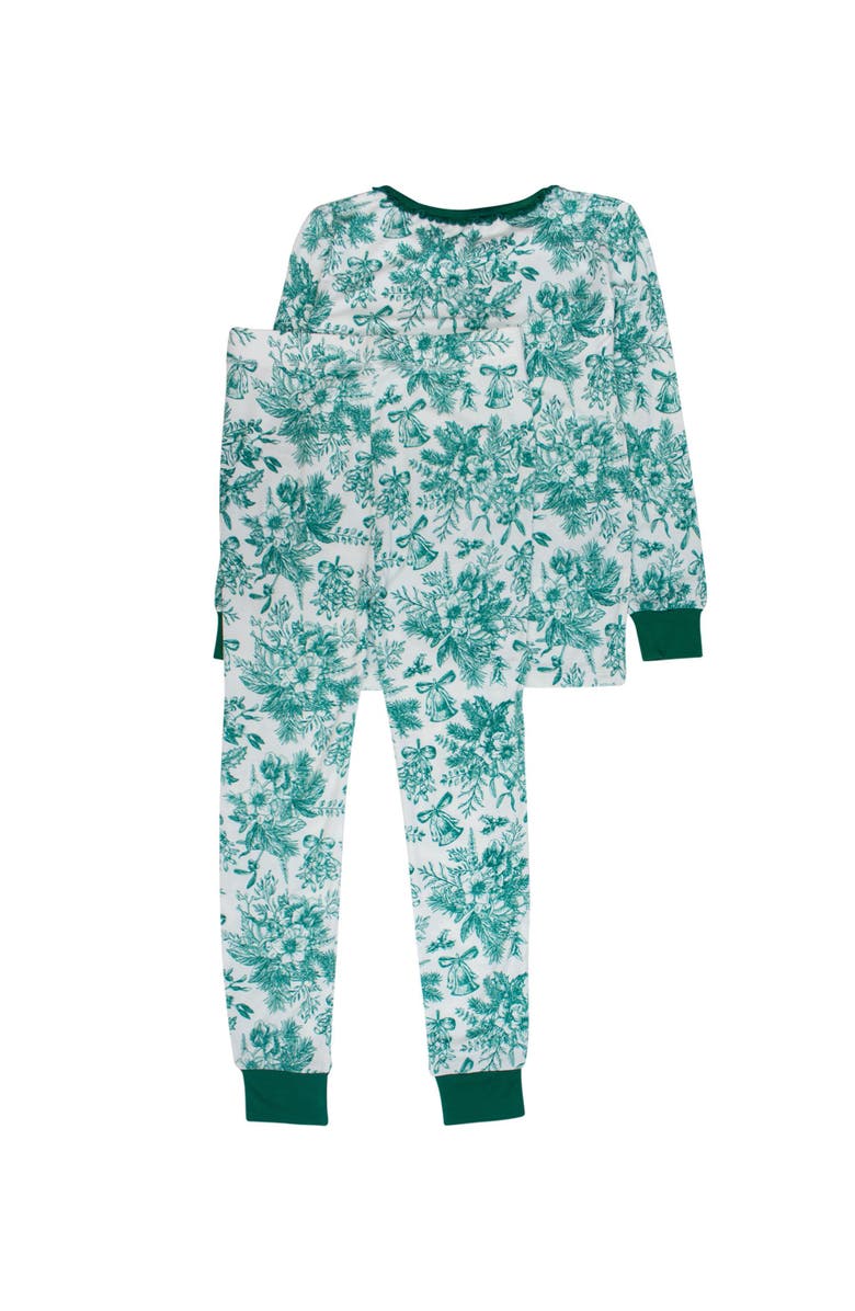 RuffleButts Girls SoftSnooze Ruffle Long Sleeve Pajama Set, Alternate, color, Green Jingle Toile The Way