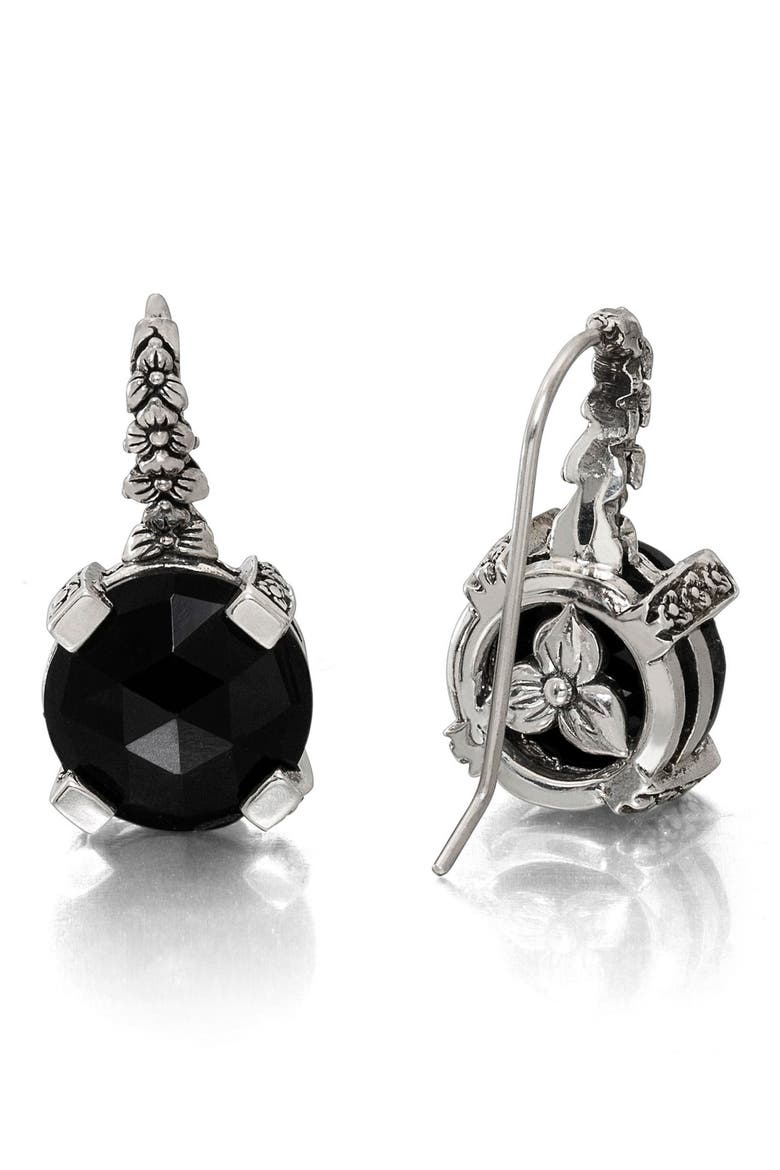 Semiprecious Stone Drop Earrings, Main, color, BLACK AGATE/ SILVER
