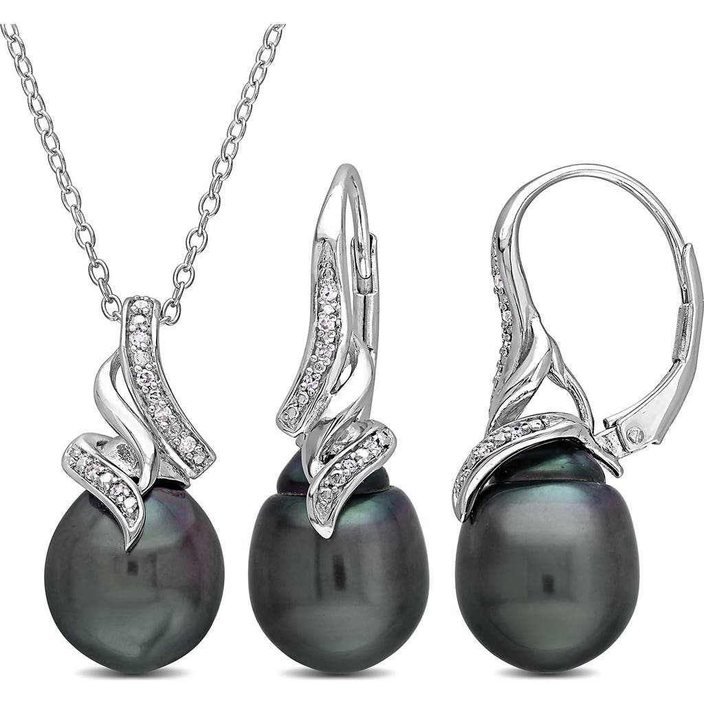 Delmar Black Cultured Freshwater Pearl & Diamond Pendant Necklace & Drop Earrings Set