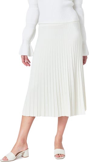 white skirt, linen skirt, full skirt, pleated skirt 1674