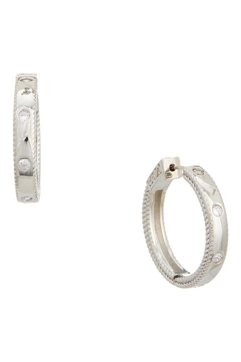 Cubic Zirconia Hoop Earrings, Main, color, WHITE GOLD