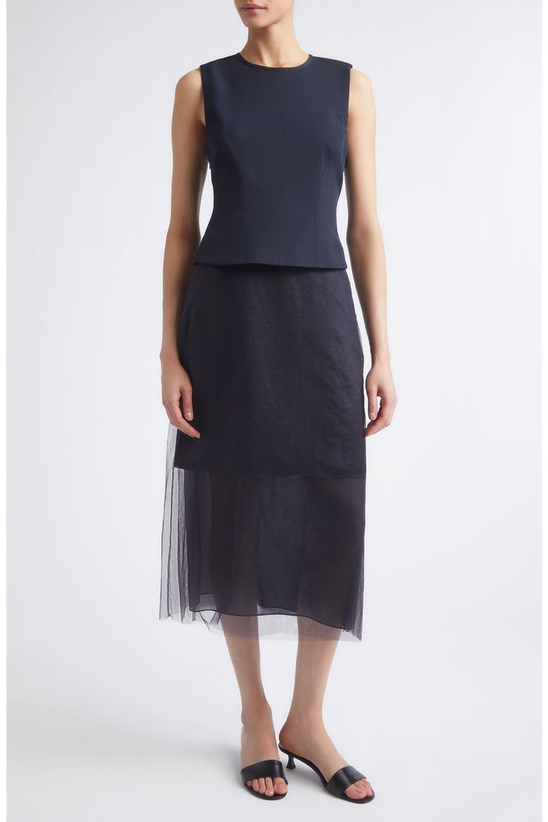 Sleeveless Cady, Satin & Chiffon Layered Cocktail Dress, Main, color, ULTRA NAVY