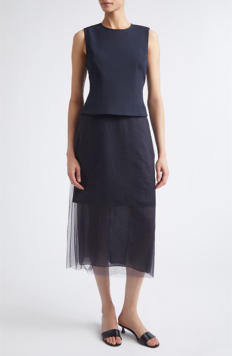 Jason Wu Collection Sleeveless Cady, Satin & Chiffon Layered Cocktail Dress, Main, color, Ultra Navy