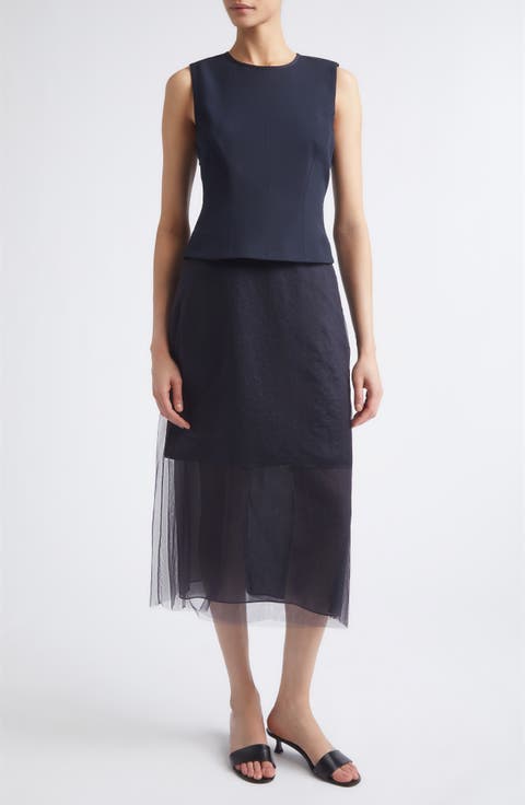 Sleeveless Cady, Satin & Chiffon Layered Cocktail Dress