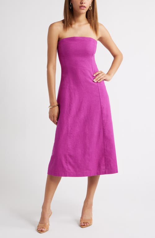 Open Edit Strapless Linen Blend Midi Dress