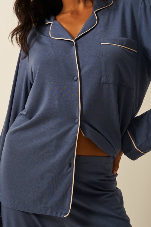 Stripe & Stare Long Pyjama Set In Blue