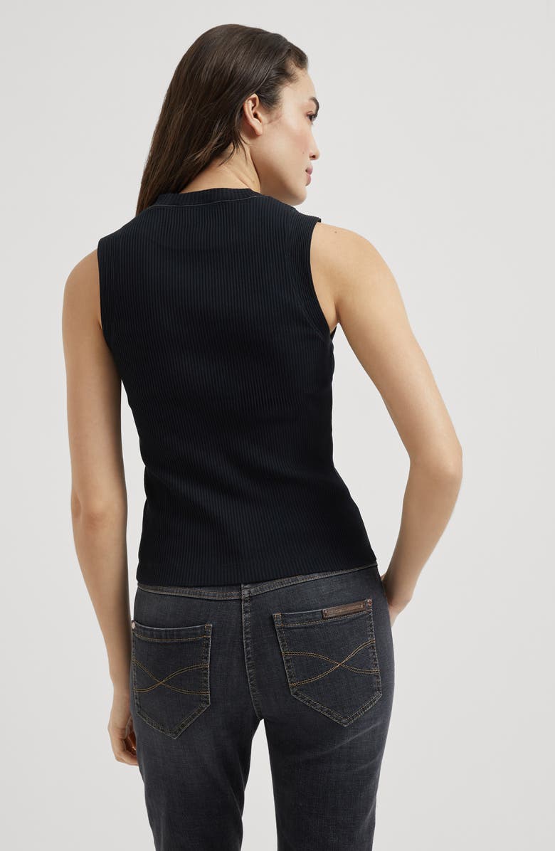 Brunello Cucinelli Ribbed jersey top, Alternate, color, Black