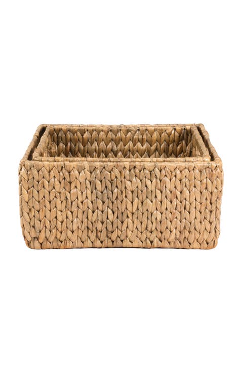 Leif Rustic Minimalist Hand-Woven Hyacinth Nesting Baskets with Handles (Set of 2)
